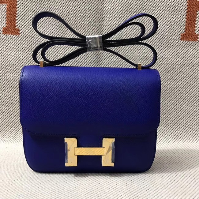 Hermes Constance Bag Epsom calfskin H0713 blue gold-Tone Metal JH01371Ye63