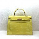 AAA Hermes Kelly 32cm Shoulder Bag Croco Leather K32 Yellow JH01657pL24