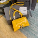 Balenciaga Hourglass XS Top Handle Bag shiny box calfskin 28331 yellow JH09379fj51