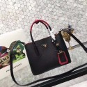 Designer Replica prada small saffiano lux tote original leather bag bn2754 black&red JH05632Jz48