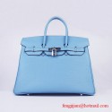 Fake 1:1 Hermes 35cm Embossed Veins Leather Bag Light Blue 6089 Silver Hardware JH01374kU97