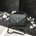 Fake YSL Flap Bag Calfskin Leather 392737 green silver buckle JH08303zI86