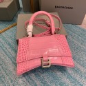 Fashion Balenciaga HOURGLASS SMALL TOP HANDLE BAG crocodile embossed calfskin B108895E pink JH09405NC66