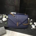 Fashion YSL Flap Bag Calfskin Leather 392738 blue Gold buckle JH08294EB73