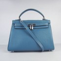 Hermes Kelly 32cm Togo Leather Bag Blue 6108 Silver JH01352BM34
