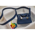 Hermes mini Lindy Togo Leather Bag LD19 blue&gold-Tone Metal JH01229sz95