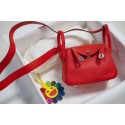 Hermes mini Lindy Togo Leather Bag LD19 red&Silver-Tone Metal JH01232jo45