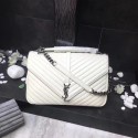 High Imitation YSL Flap Bag Calfskin Leather 392738 white silver buckle JH08301vF44