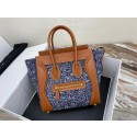 High Quality Knockoff CELINE MICRO LUGGAGE HANDBAG IN TEXTILE AND CALFSKIN 167793 TAN&BLUE JH05801VD28