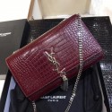 High Quality Yves saint Laurent crocodile leather Shoulder Bag 1456 wine Silver Chain JH08183Ao69