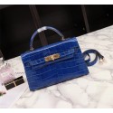 Imitation Designer Hermes Kelly 19cm Tote Bag crocodile Leather KL19 blue JH01474Ss68