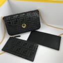 Imitation Fendi WALLET ON CHAIN WITH POUCHES leather mini-bag 8BS032 black JH08553Rj35