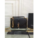 Imitation YSL Flap Bag Calfskin Leather 2508 Black Gold buckle JH08323Sn26