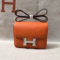 Knockoff Hermes Constance Bag Epsom calfskin H0713 orange silver-Tone Metal JH01372Bc82