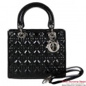 Lady Dior Bag mini Bag D9601 Black Patent Leather Silver JH07360QV85