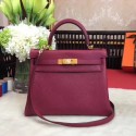 Replica Hermes Kelly KY32 Tote Bag togo original Leather wine Gold hardware JH01639TN94
