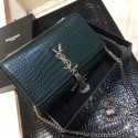 Replica Yves saint Laurent crocodile leather Shoulder Bag 1456 green Silver Chain JH08182TH29