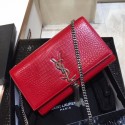 Replica Yves saint Laurent crocodile leather Shoulder Bag 1456 red Silver Chain JH08185qj24
