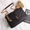 Replica Yves Saint Laurent Monogramme Calf leather Shoulder Bag 26612 black Gold chain JH08139wr22