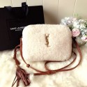 SAINT LAURENT Lambswool leather quilted shoulder bag Y538033 white JH07960xf55