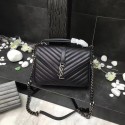 YSL Classic Monogramme Black Leather Flap Bag Y392737 Silver JH07909Td71