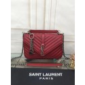 YSL Flap Bag Calfskin Leather 2508 red silver buckle JH08318Vo37