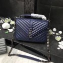 YSL Flap Bag Calfskin Leather 392737 blue silver buckle JH08305jX53