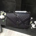 YSL Flap Bag Calfskin Leather 392738 black silver buckle JH08299Fk29