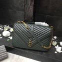YSL Flap Bag Calfskin Leather 392738 green Gold buckle JH08292qd52