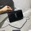 Yves Saint Laurent Calfskin Leather Shoulder Bag Y533036A black&silver-Tone Metal JH07769Vu52