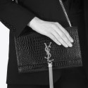 Yves saint Laurent crocodile leather Shoulder Bag 1456 black Silver Chain JH08186lp62