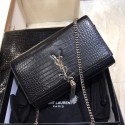 Yves Saint Laurent Crocodile Leather Shoulder Bag 1456 Black&Silver JH07938dA83