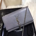 Yves saint Laurent crocodile leather Shoulder Bag 1456 grey Silver Chain JH08184dV68