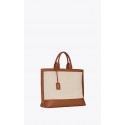 Yves Saint Laurent SHOPPING TAG IN CANVAS AND LEATHER Y615719 brown&white JH07750VQ41