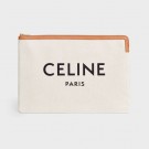 Celine CLUTCHES LARGE POUCH IN COTTON WITH CELINE PRINT AND CALFSKIN 10B802B BROWN JH05820Nm15