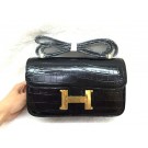 Copy Hermes Constance Bag Croco Leather 3327 Black JH01664KD82