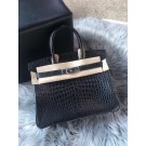 Hermes genuine 100% crocodile leather handmade birkin bag BK350 BLACK JH01399Ai60