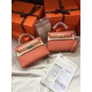 Hermes Kelly 19cm Shoulder Bags Epsom Leather KL19 pink JH01177pb81