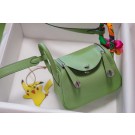 Hermes mini Lindy Togo Leather Bag LD19 green&Silver-Tone Metal JH01226eq83