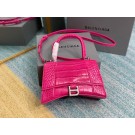 Imitation Balenciaga HOURGLASS SMALL TOP HANDLE BAG crocodile embossed calfskin B108895E neon pink JH09406VJ28