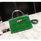 Imitation Hermes Kelly 19cm Tote Bag crocodile Leather KL19 green JH01473Sn26