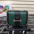 Prada Cahier studded leather bag 1BD045-1 green&black JH05482yn71