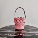 Replica AAAAA Prada Original Leather Woven Pattern Bucket Bag 1BG049 pink JH04947Sy67