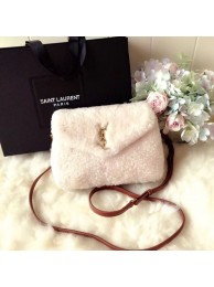 AAA 1:1 SAINT LAURENT Lambswool leather quilted shoulder bag Y538025 white JH07964IL96