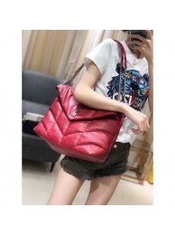 AAAAA Yves Saint Laurent LOULOU PUFFER MEDIUM BAG IN QUILTED CRINKLED MATTE LEATHER Y577475 Red JH07810Jq92