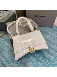 Balenciaga HOURGLASS SMALL TOP HANDLE BAG crocodile embossed calfskin B108895E white JH09410Hu22