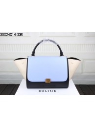 Celine Trapeze Bag Original Leather 3342 sky blue&black&off white JH06516UI88