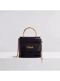 Chloe Original Crocodile skin Leather Top Handle Small Bag 3S030 black JH08844Fl77
