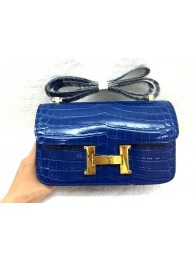Copy Hermes Constance Bag Croco Leather 3327 Royal Blue JH01666Of26