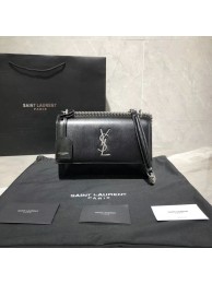 Copy Yves Saint Laurent Calfskin Leather Shoulder Bag Y542206B black&silver-Tone Metal JH07759Ds70